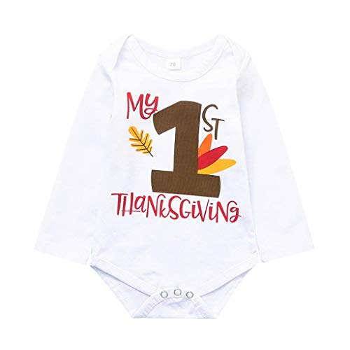 LABIUO Thanksgiving Déguisement Bébé Garçons Filles Automne Hiver Pyjama Manches Longues en Coton Mon Premier Thanksgiving T-Shirt Barboteuse Combinaison Vêtements Vêtements Bébé 0-12 Mois