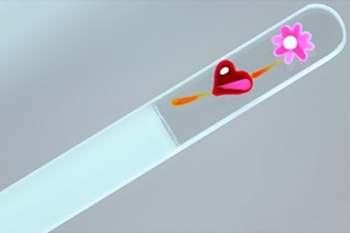 ONYXGLASS 135 mm, Hand Painted Glass Nail File , with Hand Painted Heart, Original Czech File, For Natural and Acrylic Fake Nails, Manicure and Pedicure Nail Care, Etched Double Sided, Superior alt. to Emery Boards and Buffers