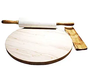 MARBOGLASS India Rolling pin(Marble) with Stand & Marble Rolling Board Extra Large 12inch (Chakla and Belan) Set