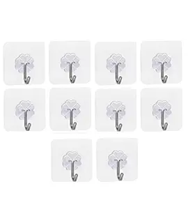 Okayji Plastic Heavy Duty Self Adhesive Hook Sticky 10 Kg Wall Hanger Door Holder, Pack of 10 Pieces (Clear)