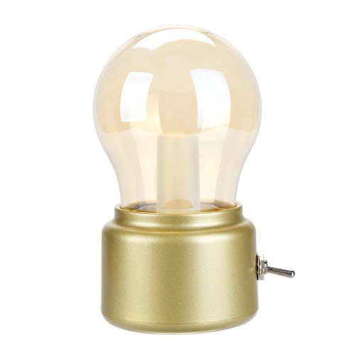 sunnymi USB Wiederaufladbare Nachtlicht/Weiche Beleuchtung/Vergoldeter Glasschirm/Kid Bedside LED Retro Glühbirne (Gold)
