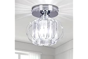FRIXCHUR Small Chandelier Semi Flush Mount Ceiling Light Fixture Chrome Flush Mount Ceiling Lighting Crystal Ceiling Light Fixture for Hallway Closet Kitchen Island Dining Room Bedroom E26 Base