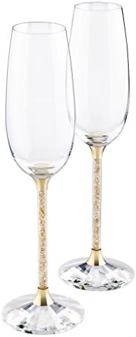 Diamond Affair Champagne Flutes with Swarovski Crystals, Gold, Set of 2