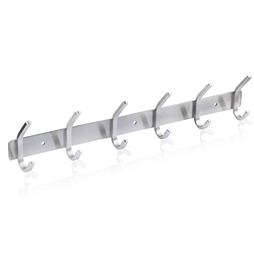 Kleiderhaken, Migimi Garderobenleiste Hakenleiste Edelstahl Rostfrei Wandhaken Mit 6 Haken für die Garderobe Garderobenhaken, 43.1 x 2.9 x 8 cm (Sliver) - 8