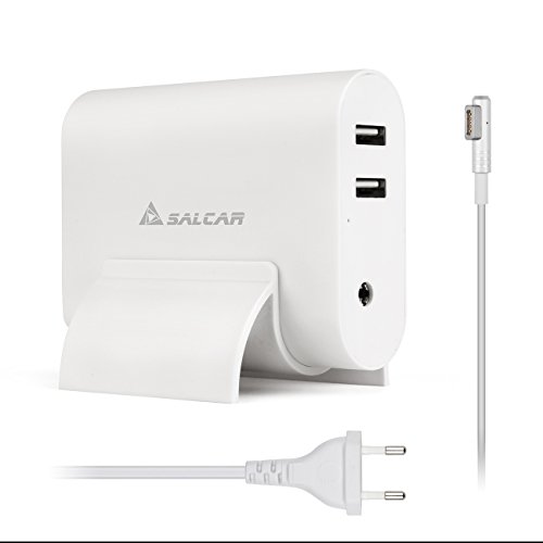 Salcar 60W Slim Ladegerät Netzteil f. Apple Mag Safe mit L Form, Mac Book Macbook Pro Charger Magnetisch ersetzt A1181 A1184 A1278 A1344 A1330 A1342 passt Modelle z.B. MB061CH/A, MB062CH/A MB063CH/A MD102CH/A MC207CH/A MA254CH/A MA255CH/A MC374CH/A Plus Extra 2 X USB 5V 1A 2A f. Smart Handys ,IPAD, Iphone (Weiß)