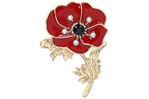 QGSIWEI Red Poppy Flower Brooch Creative Rhinestone Poppy Brooch Pin Badge Remembrance Sunday Day Lapel Pins for Lest We Forget Veterans Day Memorial Day Gift