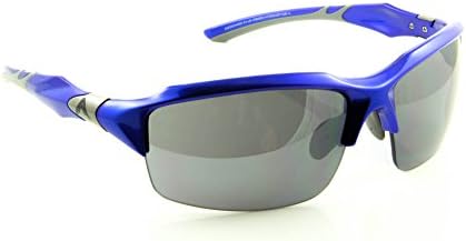 WrApzInterceptor Sports Sunglasses - Blue TR90 Flex Frame Smoke Flash UV400 Lens - FREE Polishing Pouch