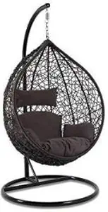 Humming B Chair with Stand,Cushion (Brown Colour) & Hook-Outdoor/Indoor/Balcony/Garden/Patio (Standard, White &Blue) Rattan Wicker/ Outdoor Swing Chair/ Hanging Swing Chair