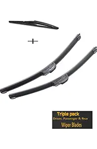 Accurate- Tiago Front Frameless Wiper Blades and Rear Only Back Wiper Blade,Set of 3 Pc