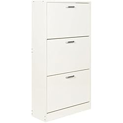 ts-ideen Étagère Armoire Meuble à Chaussures de Rangement 3 Compartiments 121 x 64 cm Bois Blanc