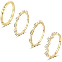 Morfetto 6-delige gouden ringen voor dames, 14K vergulde verlovingsring & trouwring, vingerringen en duimringen, waterdicht met zirkonia, stapelbare gouden ringenset voor vrouwen, maat 49-62, 52