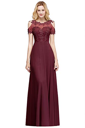 MisShow Robe Femme Longue Vintage Cérémonie Manche Courte Epaule Dénudé Sexy Chic Robe Femme Anniversaire Formelle Bordeaux 38