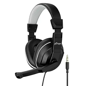 pTron Studio Lite Stereo Sound Wired Headphones, Ergonomic Over Ear Headset with Mic, Adjustable Mic & Integrated Volume Control, 3.5mm Aux Jack & 1.3 Meter Tangle-Free Cord (Black/Grey)