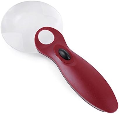 DFHHG® magnifier,With LED Lights Red Handheld Magnifying Glass 90mm Old Man Child Read Newspapers easy to carry