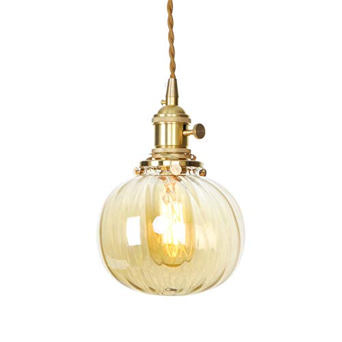 Auccy® Mit Schalter Hängeleuchte, E27 Kreative Messing Licht Glas Hängend Lampe Loft Pendelleuchte Küche Schlafzimmer Flur Deckenleuchte Retro Leuchte Dekoration Kronleuchter Höhenverstellbar, Amber