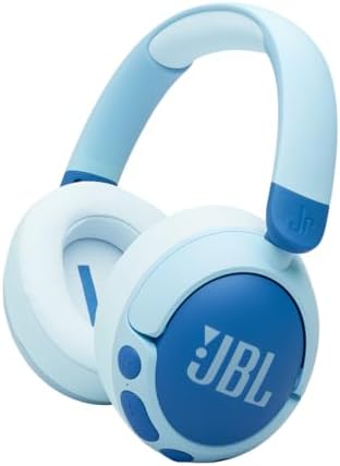 JBL Junior 470 NC Cuffie Over-Ear Bluetooth Wireless per Bambini, con Cancellazione Attiva del Rumore, Microfono Integrato, 50 Ore di Autonomia, JBL Safe Sound, Limitatore Volume, Set Adesivi, Blu