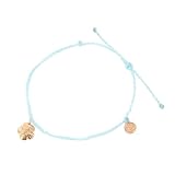 Pura Vida Bitty BB Hibiscus Charm Ice Blue Bracelet - Rose Gold-Plated Charm, Adjustable Band - 100% Waterproof