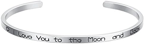 aodili 'I Love You to the Moon And Back' Cuff Bangle Gifts for Her, Sweetheart, Wife, Mom & Daughter