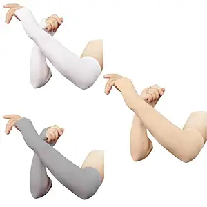RRC Thumbhole Arm Sleeves - White,Solid Grey and Skin (Pack of 3) Combo