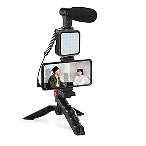 Dhavals shoppe 01LM Vlogging Kit (5 in 1 Combo) for YouTube, Live Streaming & Mic for Mobile Phone Filmmaker Mini Tripod with Shotgun Video Microphone, LED Light, Remote Control for All Smartphones
