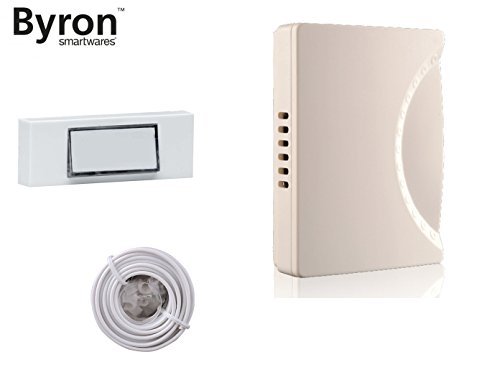 Preisvergleich Produktbild Drahtgebundene Türklingel 2 Melodien + Klingeltaster weiß mit Namensschild, Byron