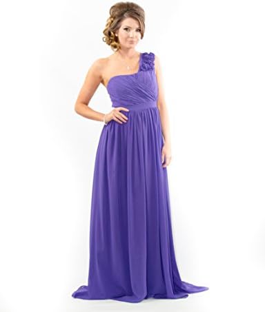 TU ES BELLE® 1 SHOULDER DAISY BRIDESMAID PARTY OCCASION PROM PAGENT BALL GOWN RECEPTION FASHION WEDDING PROM EVENING MAXI DRESS SIZES 8-18 AVAILABLE (16, Cadbury Purple)