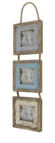 Holz-Hänger Bilderrahmen für 3 Bilder (braun – türkis – creme) - 2