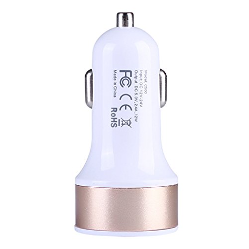 Qisan® Auto-Ladegerät Doppel-USB-Auto-Adapter-2,4A / 12W Built-in Sicherheits-Schutz-Round White Gold