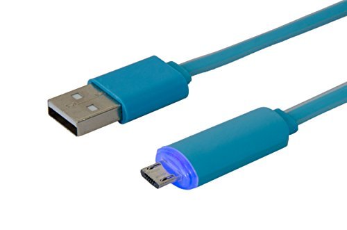 Premium Micro USB Kabel bunt: Automatische Abschaltung. Ladekabel / Datenkabel mit LED. 2A-fähig. A-Stecker auf Micro-B-Stecker. High Speed USB 2.0 Flachkabel für z.B. Samsung Galaxy S5 S6 Edge Tab 4 in blau