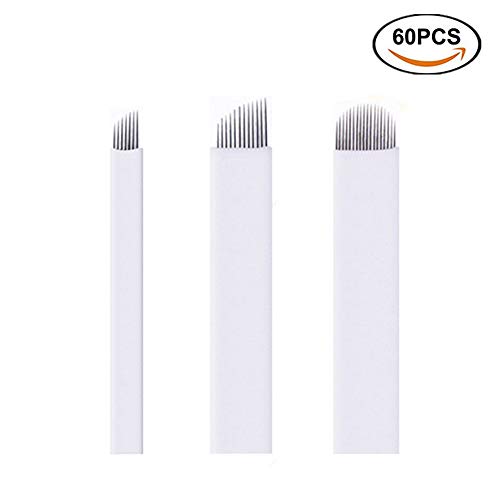Agujas de microblading - Unihubys 60pcs S7, S12, U18 Surtido de maquillaje permanente Manual de tatuaje de cejas Agujas Microblading para suministros de microblading, kits de microblading