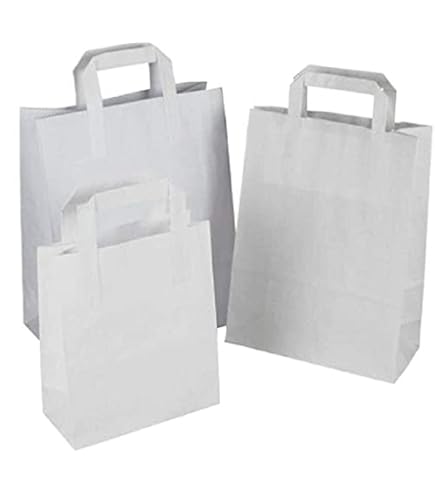 MARENT Pack Of 50 White Kraft Paper Gift Bags With Flat Handles | Ideal For Gifts, Party, Shopping, Packaging, Wedding | 18cm X 22cm X 9cm - View #7