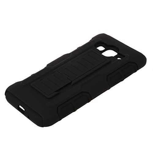 Caja del telefono celular - TOOGOO R 3 en 1 caja hibrida protectora de alto impacto   pinza de correa soporte caja de bolso de telefono para el Samsung Galaxy J3 negro