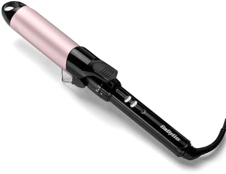 BaByliss Arricciacapelli 38mm per capelli da medi a lunghi – rivestimento Satin Touch, 10 temperature, styling professionale con supporto integrato, Nero & Rosa, C338E