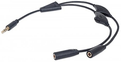 Manhattan Audiosplitterkabel (2 Lautstärkereglern Y-Kabel, 3,5 mm Klinkenstecker auf 2x 3,5 Klinkenbuchse, 2 individuelle Lautstärkeregler, 30 cm) schwarz