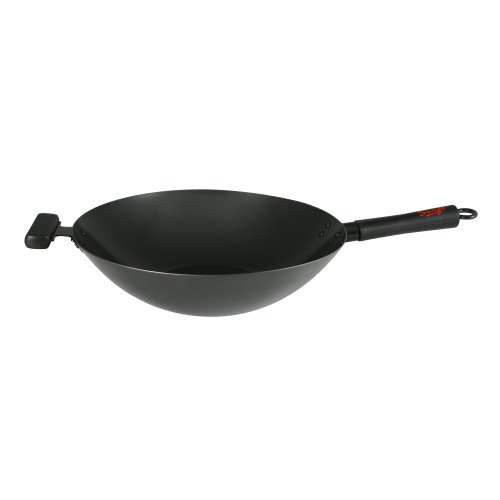 Swift Spice 34 cm Professional Heavy Gauge Non-Stick Carbon Steel Wok with two Phenolic Staycool Handles by Swift Spice