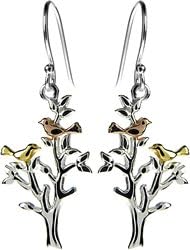 Sterling Silver 925 Yellow and Rose Gold Vermeil Birds on a Tree Earrings
