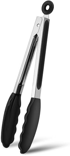 Pinze da Cucina, 26 cm Pinza Alimentare con Punta in Silicone Pinza Cucina Resistente al Calore Pinza Professionale per Cottura, Barbecue e Friggitrice ad Aria