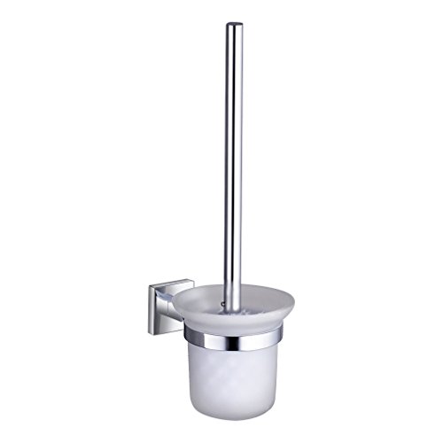 Auralum WC-Garnitur Metall Toilettenbürste, WC-Bürstenhalter satiniertes Glas, Wandmontage, chrom