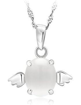 Wonvin Mädchens Weihnachtsgeschenk Engel Ei Weiß Augen Katze Mondstein Engel Anhänger Halskette