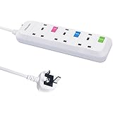 Power Strip Extension Lead Extension Cord Mscien Individually Switched Socket With Neon Indicator and Overload Protection 1.8 M Cord 2500W/10A 3 Gang