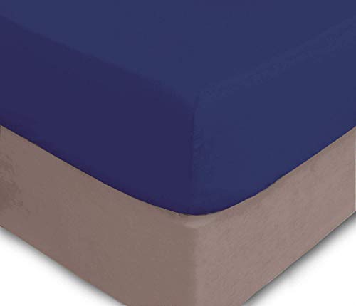 Sleep&Snuggle Fitted Sheet Poly Cotton Plain Dyed Bed Sheets (Blue, 4 Feet)