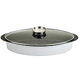 ROSSETTO Plat Ovale de 42cm avec Couvercle Verre, Revêtement Anti-adhérent, Fonte d'Aluminium, Tous Feux Dont Induction (Blanc)