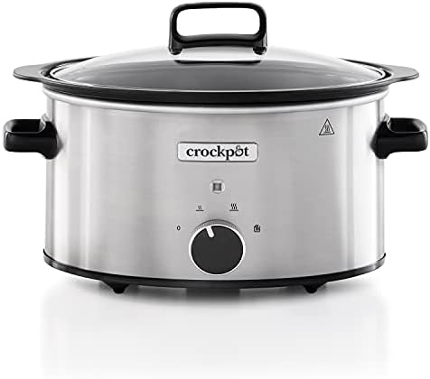 Crock-pot Pentola per Cottura Lenta, Slow Cooker, 3.5 Lt, fino a 4 Persone, Sizzle&Stew, Pentola interna in alluminio per rosolare sul fuoco, 2 Impostazioni Cottura e Funzione Warm, 210W max, Argento