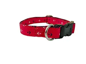 Pet Glam Dog Collar Anchor Red with Heavy Duty Adjustable Buckles & D-Ring-Medium, Cotton, (Pack of 1)