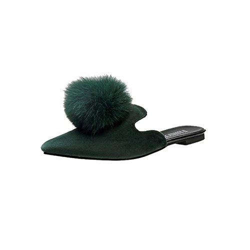Preisvergleich Produktbild Plüsch Slipper Damen,Absolute Frauen Wildleder Hausschuhe Spitz Zehen Sandalen 2018 Sommer Neue Pantoletten Mode Clogs Elegante Flache Einzelne Schuhe Casual Party Schuhe (EU:39 / CN:39, Grün)