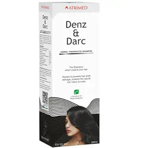 Atrimed Denz & Darc Herbal Therapeutic Shampoo | A Product of Phyto Research | Repairs and Prevents Hair Shaft Damage | Protects The Natural Hair Colour and Lusture | Enriched with Hibiscus and Aloe vera | Shampoo Which Creams Your Hair | 200ml