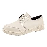 Yvelands Mode Damen Retro Low-Heeled Runde Zehe Schuhe Lace-Up Rutschfeste Lederstiefel Mokassins(CN-36,Beige)