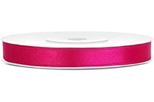 JAOW Ruban Satin Polyester Noeud et Emballage Cadeau 6/12/25/38/50/100mm x 25m (Taille 6mm x 25m - Couleur Rose foncé)