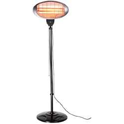 Firefly Chauffage Extérieur de Terrasse Radiant Infrarouge à Tubes Quartz 3 Réglages de Chaleur Parasol Chauffant Autoportant Hauteur Ajustable 2.10m 2000 Watt IPX4