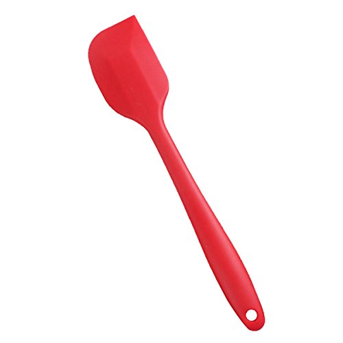 Silikon Mixer Teigschaber Backpinsel Set - Silikonschaber Küchengeräte Kleine Schmal Teigspachtel – Backzubehör Küchenhelfer Set Topfset Kochbesteck - mit stabilem Edelstahlkern zum Kuchen Backen und Mixen, Einteilig, 21cm in Rot